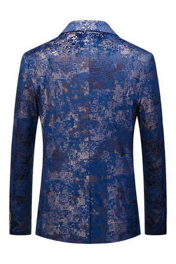 Blazer de bal à revers crantés imprimé bleu pour homme